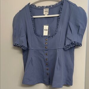 Anthropologie Maeve Periwinkle Square Neck Button-Front Top